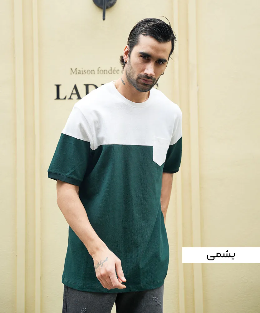تیشرت جودون دو رنگ T32369 یشمی
