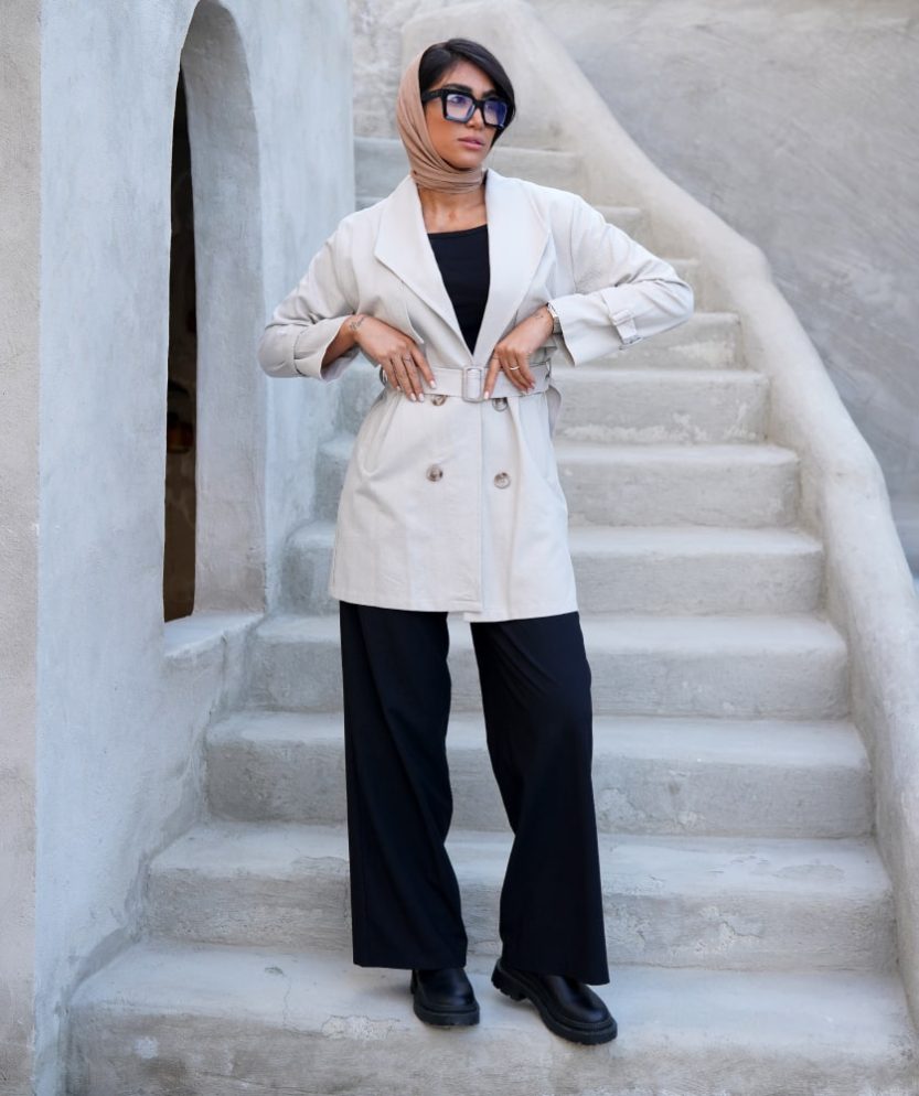 بارانی کتان کمربند دار M31407