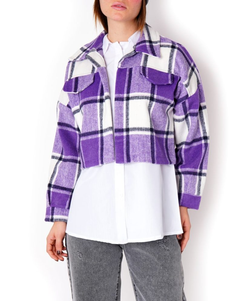 کت کراپ پشمی چهارخونه K31461