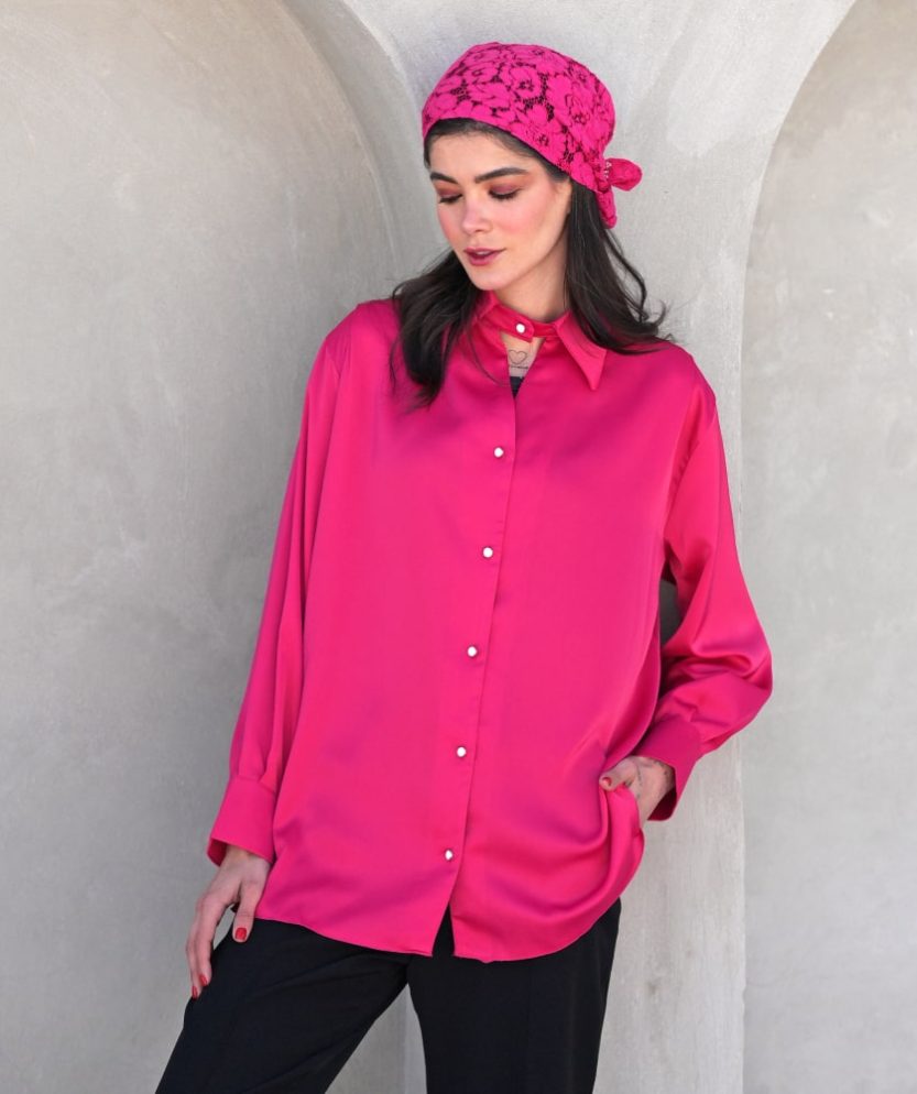 شومیز ساتن یقه شکاری A310035