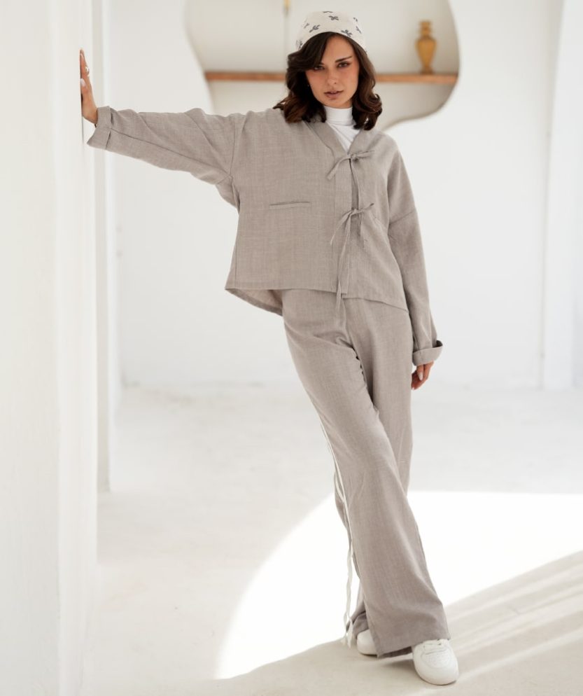 ست کراپ و شلوار شانتون Q41098