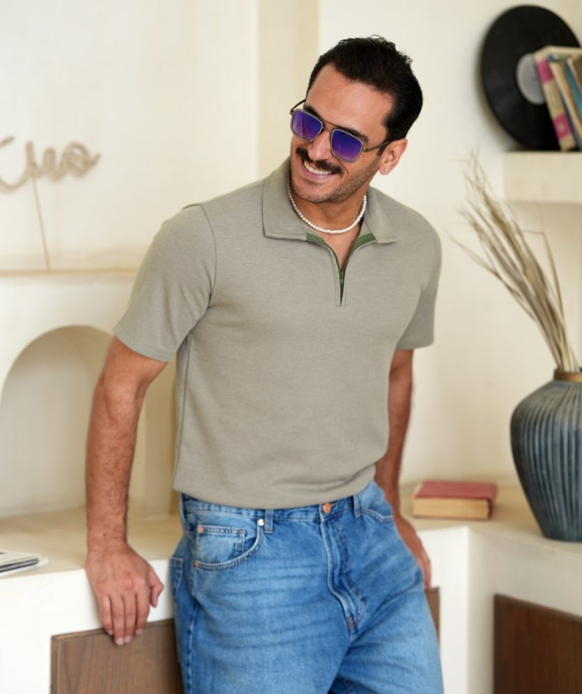 تیشرت مردانه نیم زیپ T42027