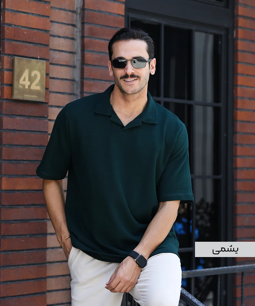 1 تیشرت قایک دار مردانه T42055 یشمی