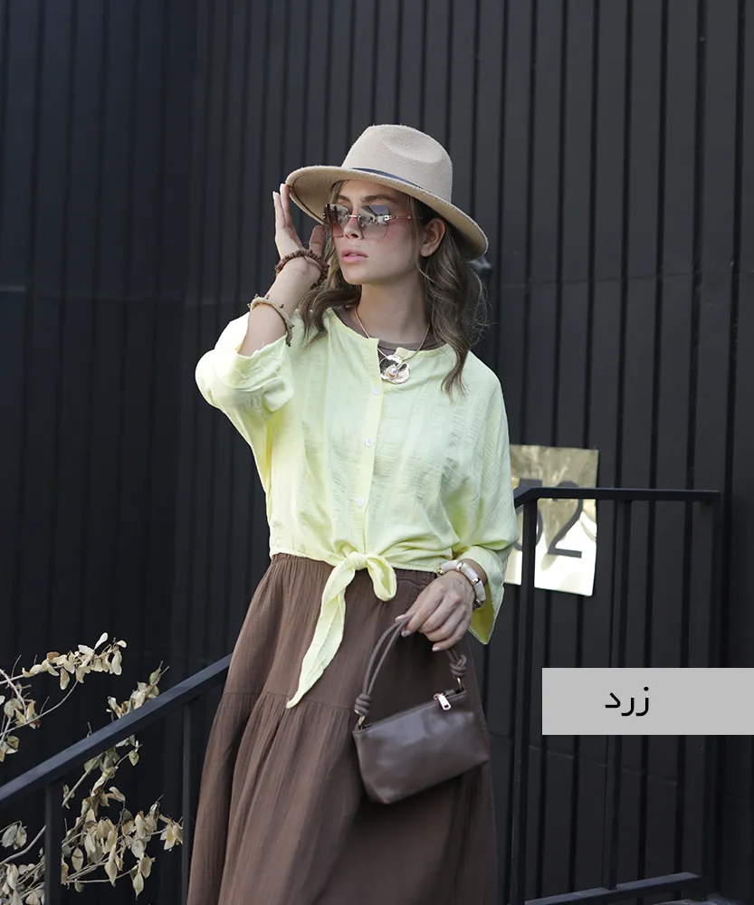 شومیز گره ای اطلس A41900 زرد