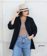 شومیز دیبا کتان خاکی سرمه ای