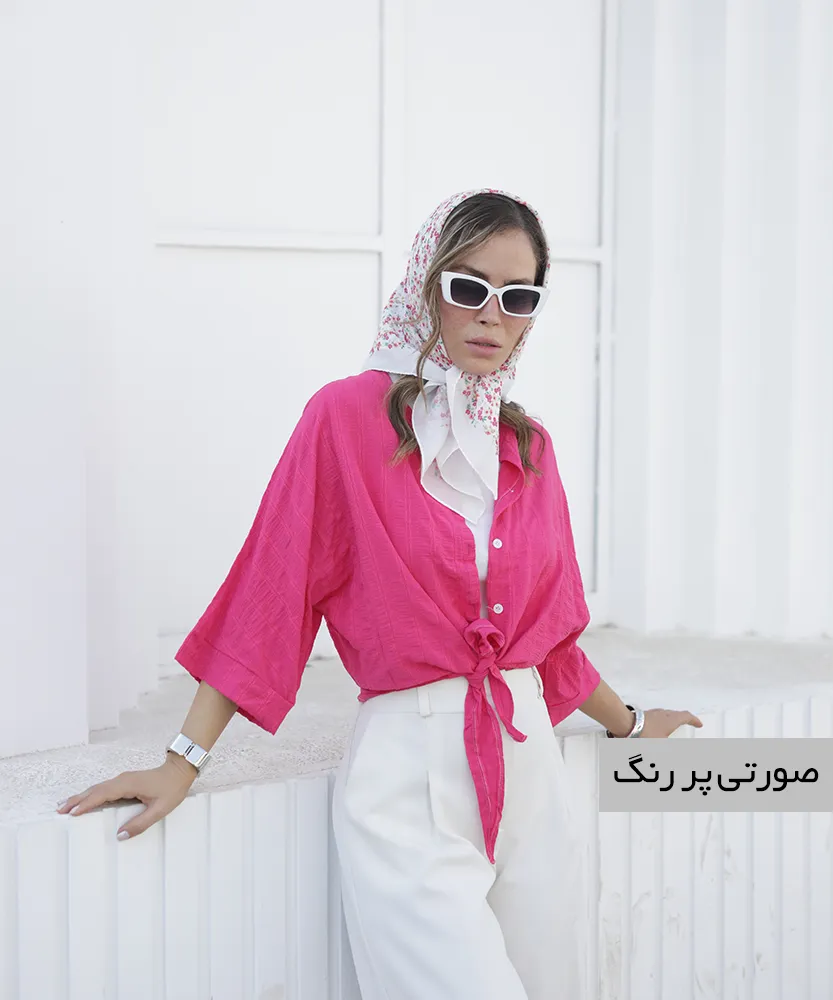 شومیز گره ای اطلس A41900 صورتی پرنگ