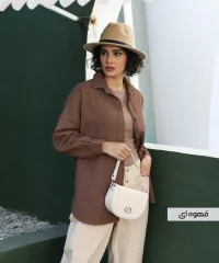 شومیز دیبا کتان خاکی قهوه ای