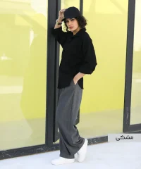 شومیز دیبا کتان خاکی مشکی