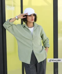 شومیز دیبا کتان خاکی مغز پسته ای