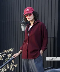 شومیز دیبا کتان خاکی آلبالویی