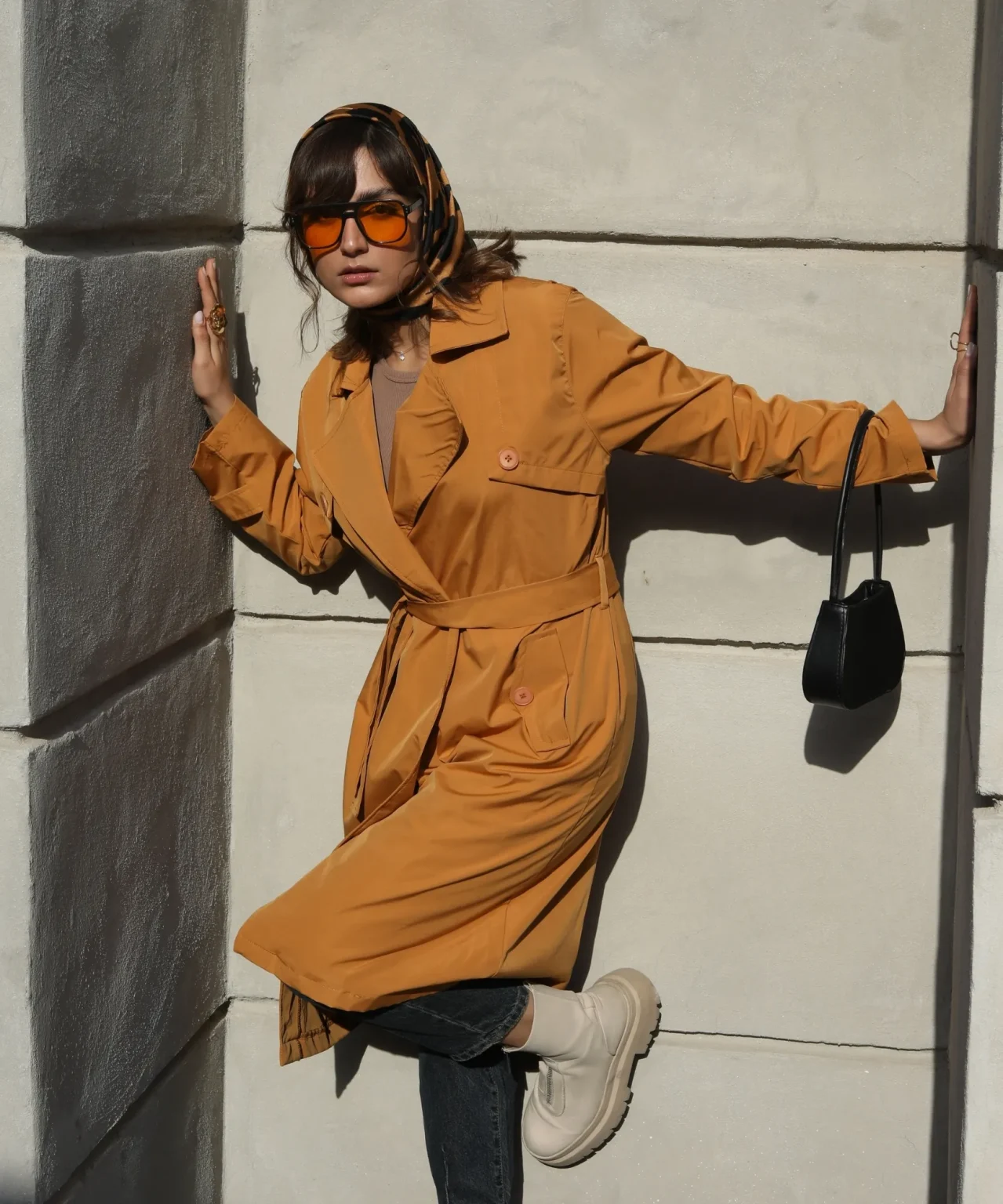 بارانی بلند کمربند دار C41001