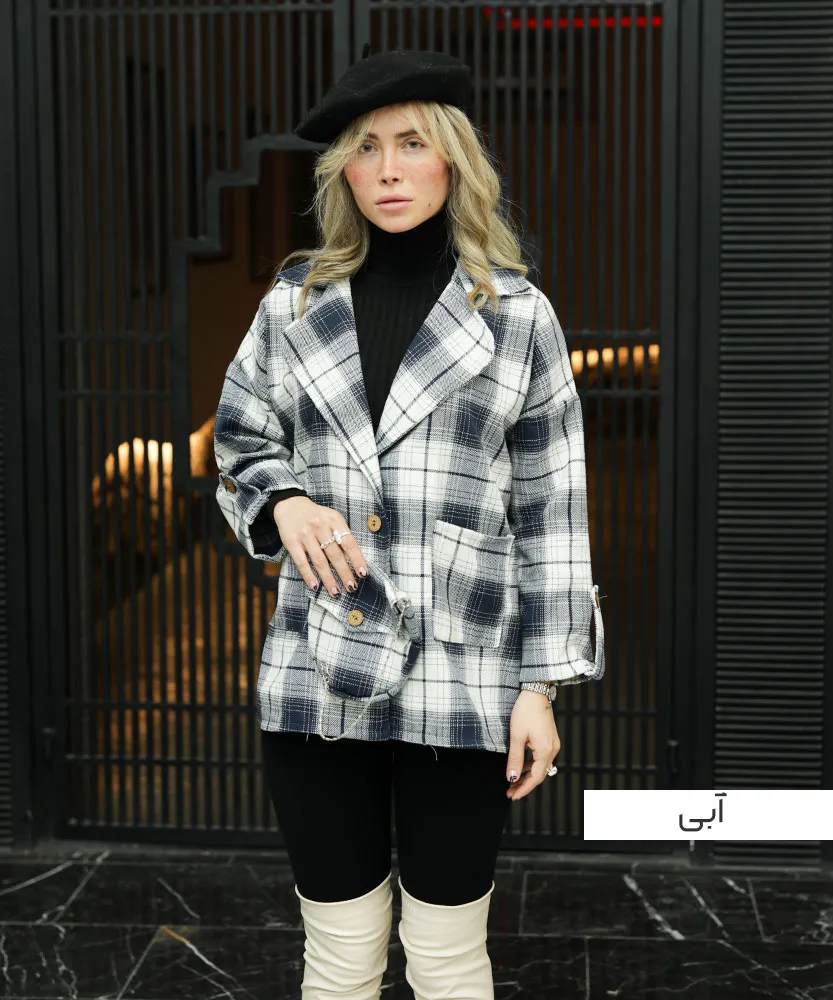 مانتو چهارخونه یقه انگلیسی کیف دار M41244 - Image 6