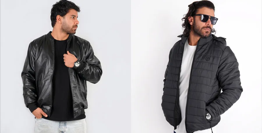 دو استایل متفاوت با کاپشن مردانه چرم و کاپشن پفی