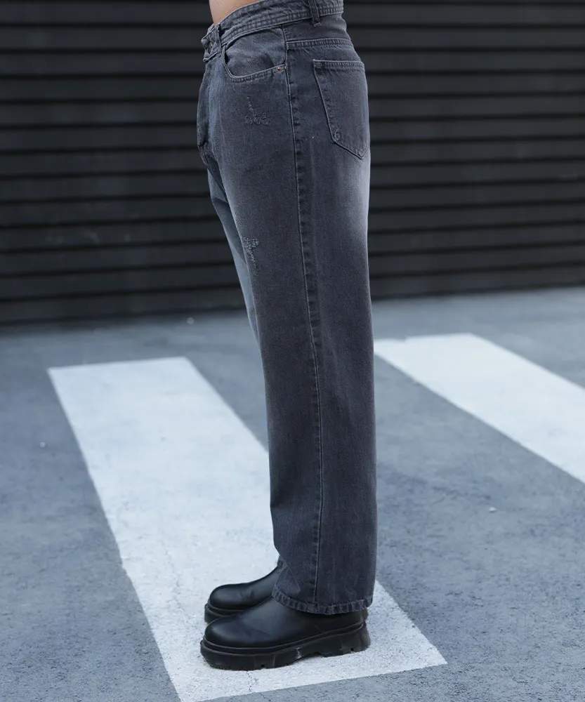 شلوار مردانه نیم بگ ذغالی E42013 - Image 2