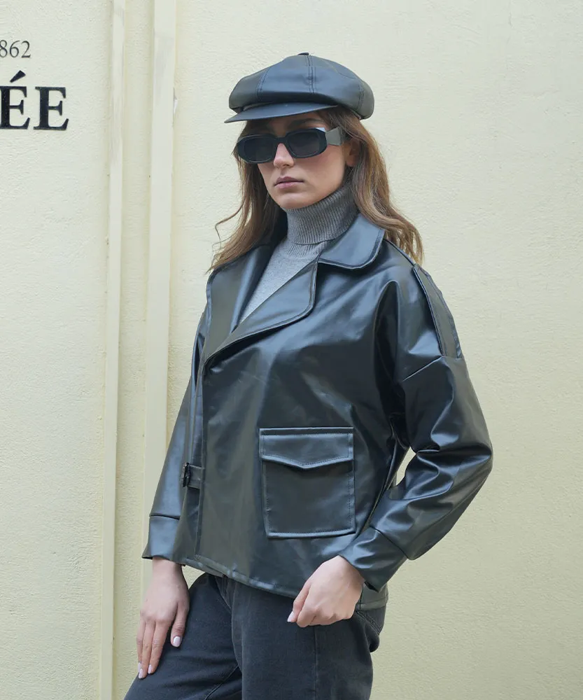 کت چرم جیب کج K41516