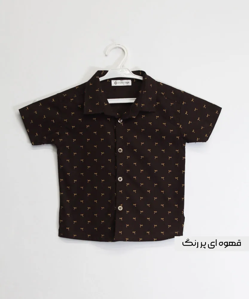 پیراهن بچگانه طرح دار P45134 قهوه ای پرنگ