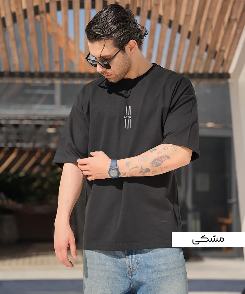 تیشرت لانگ مردانه دو نخ T42315 مشکی