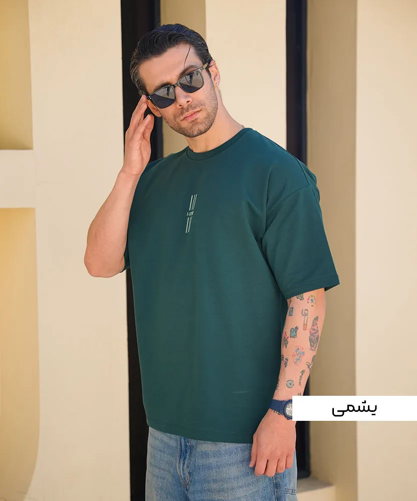 تیشرت لانگ مردانه دو نخ T42315 یشمی