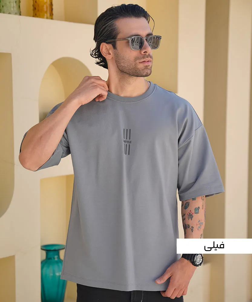 تیشرت لانگ مردانه دو نخ T42315 فیلی