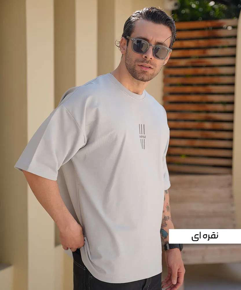 تیشرت لانگ مردانه دو نخ T42315 نقره ای
