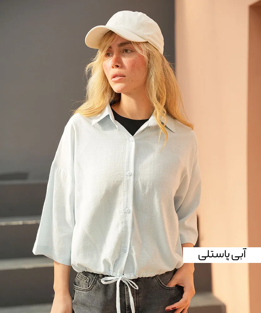 شومیز کراپ دمپا بنددار A412010 آبی پاستلی