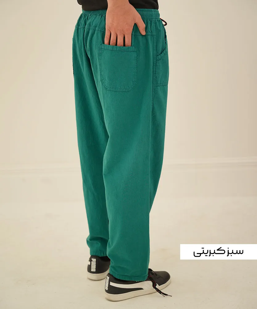 شلوار کتان مردانه دمپا زاپدار E10222 سبز کبریتی