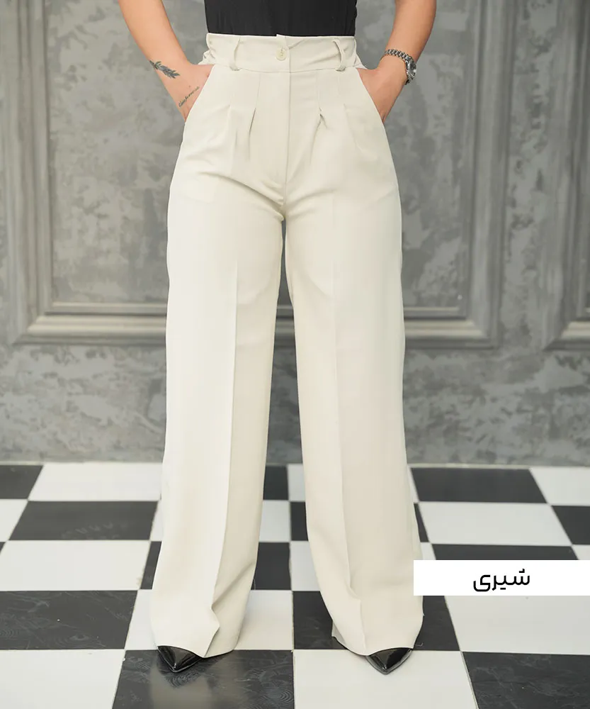 شلوار بگ کرپ کجراه E41335 شیری
