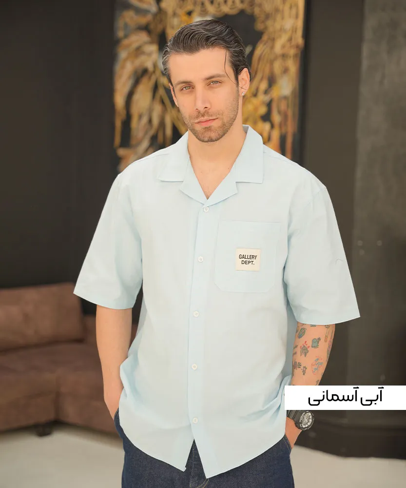 پیراهن باکسی لینن مردانه P42025 آبی آسمانی