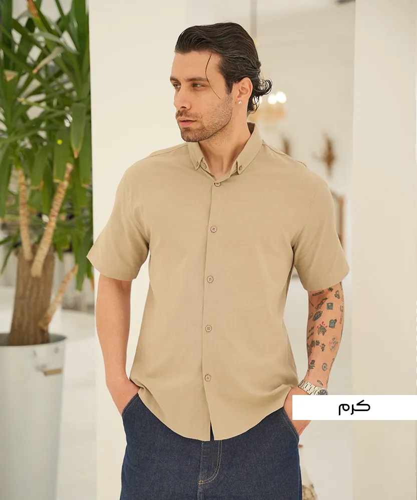 پیراهن مردانه آستین کوتاه P42523 کرم