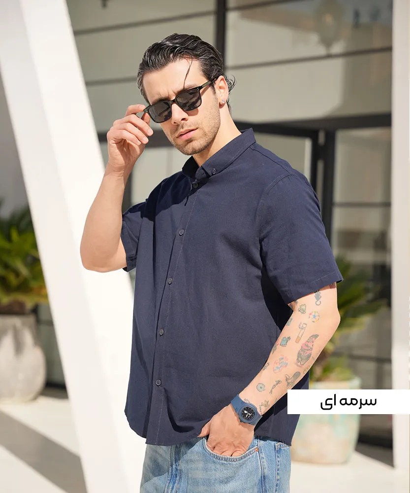 پیراهن مردانه آستین کوتاه P42523 سرمه ای