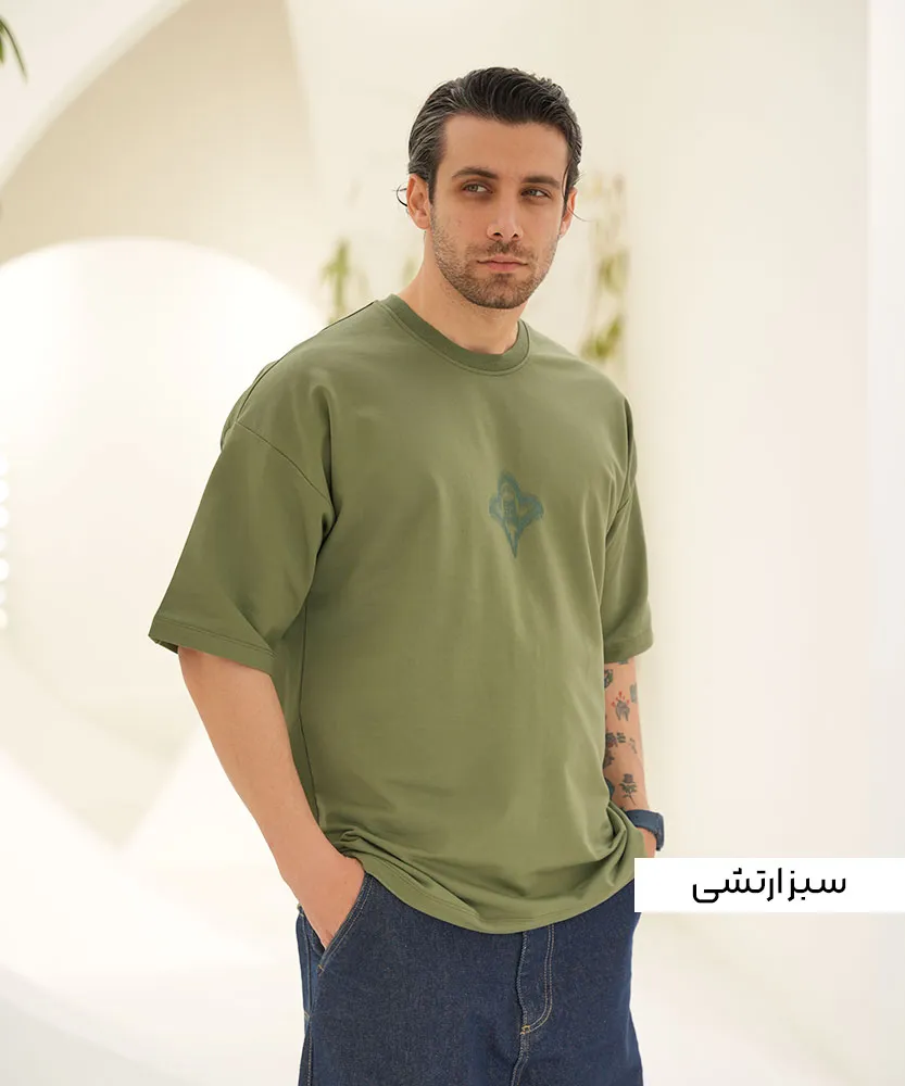 تیشرت لانگ مردانه T42317 سبز ارتشی