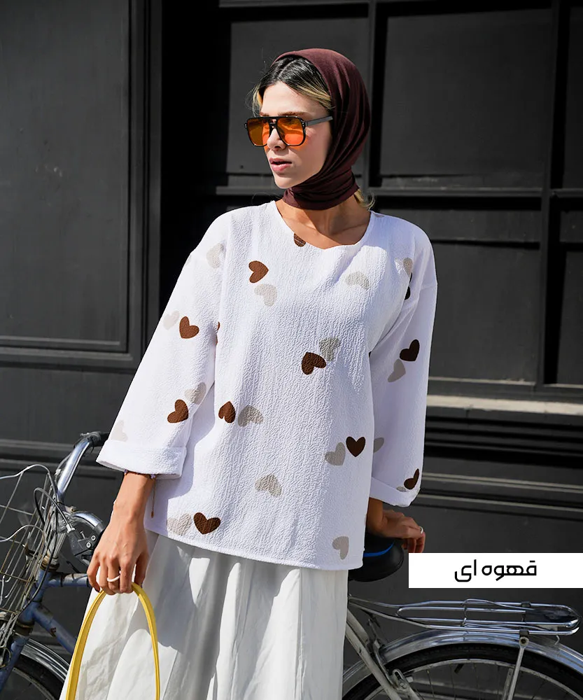 تونیک چاپی قلبی O419794 قهوه ای