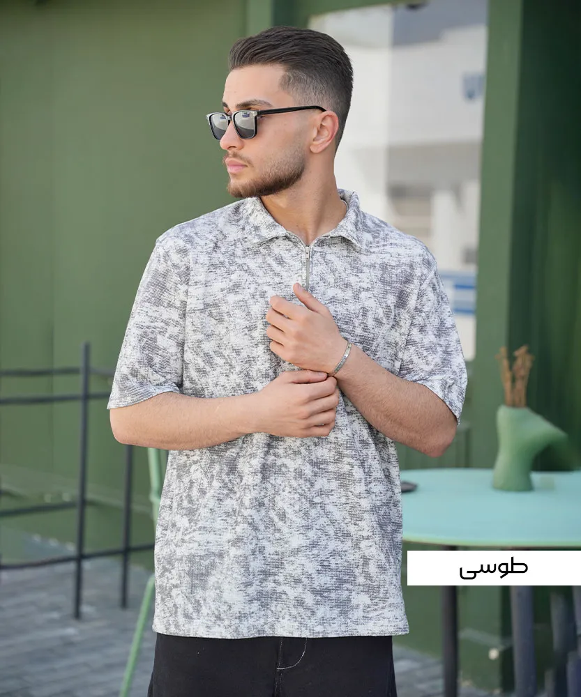 تیشرت نیم زیپ مردانه بيسکوئيتی T42456 - Image 2