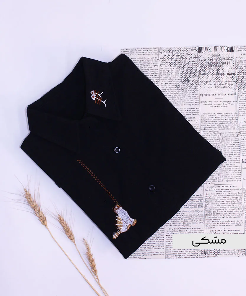 شومیز لنین گلدوزی گربه A41852 مشکی