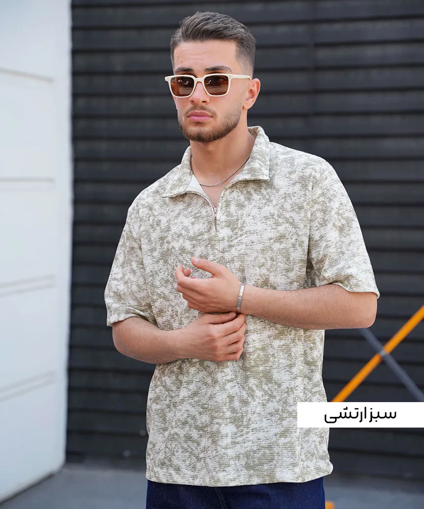 تیشرت نیم زیپ مردانه بيسکوئيتی T42456 - Image 4