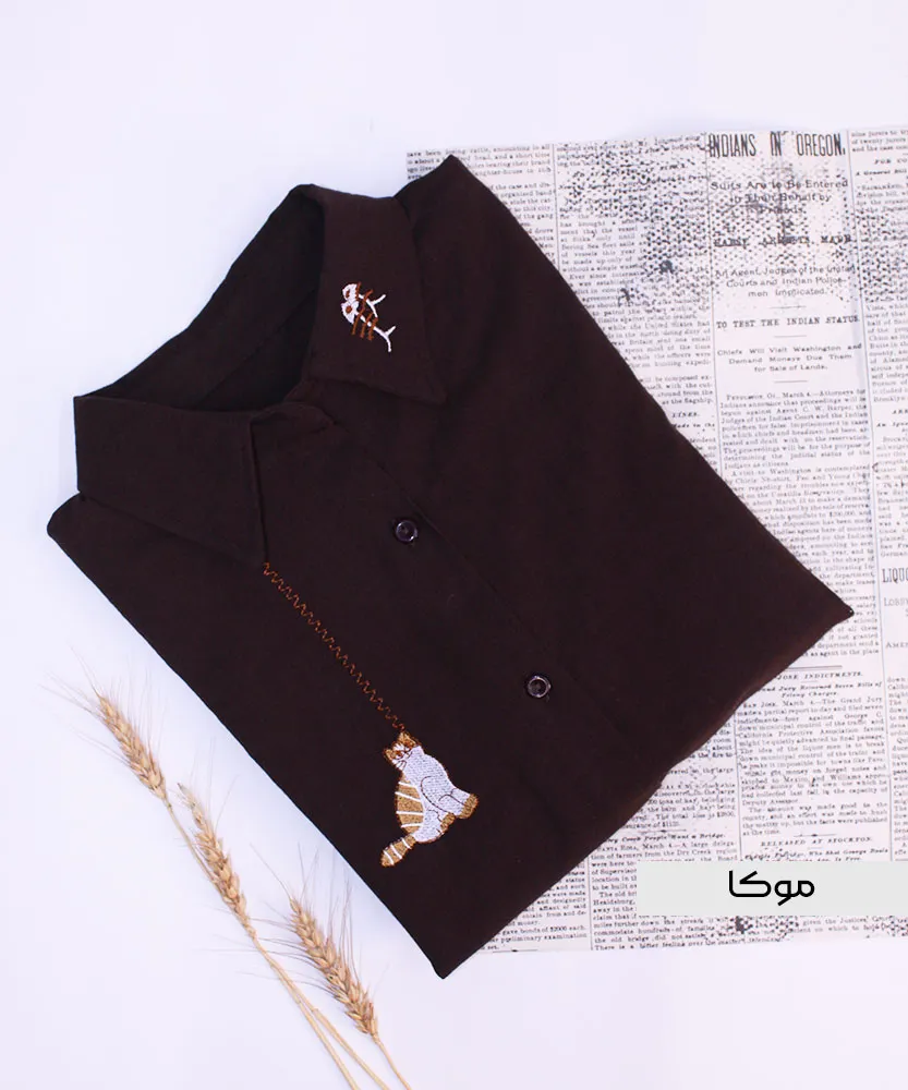 شومیز لنین گلدوزی گربه A41852 موکا