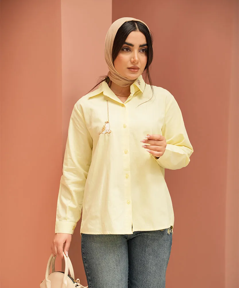 شومیز لنین گلدوزی گربه A41852