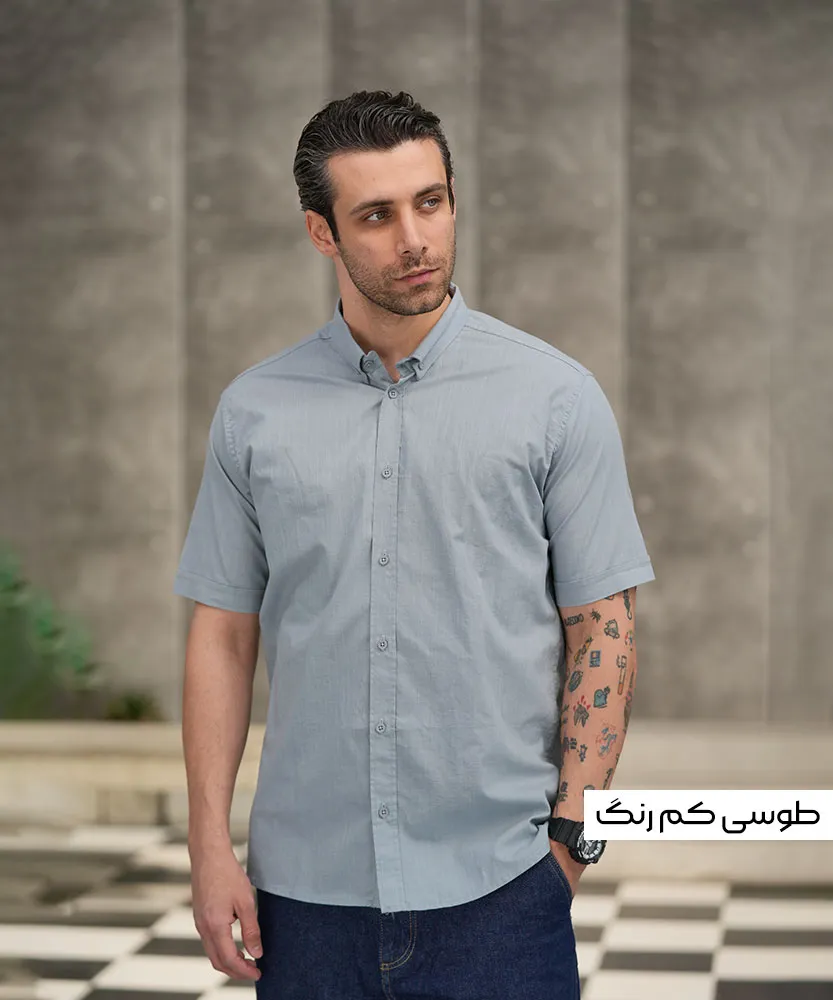 پیراهن مردانه اسلپ آستین کوتاه P42015 طوسی کمرنگ