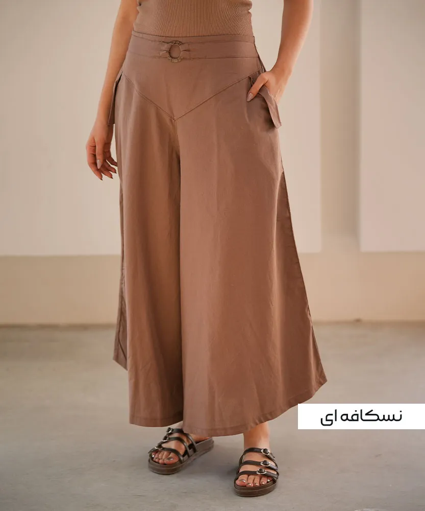 شلوار کتان جیب دار دمپا گشاد زنانه e41991 - Image 3