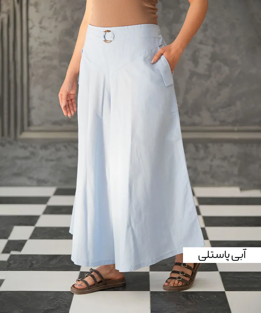 شلوار کتان جیب دار دمپا گشاد زنانه e41991 - Image 2