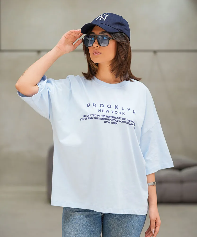 تیشرت باکسی چاپی زنانه T41737