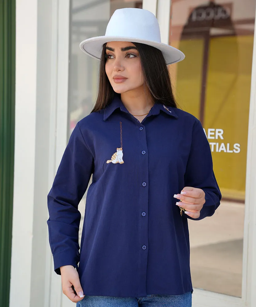 شومیز لنین گلدوزی گربه A41852 - Image 11