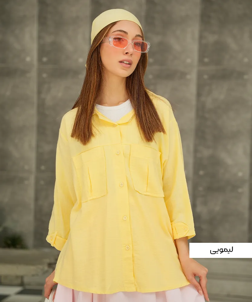 شومیز جیب دار لنوین ساده A51017 - Image 8