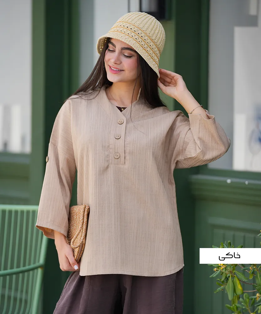 شومیز جلو بسته یقه هفتی A410234 خاکی