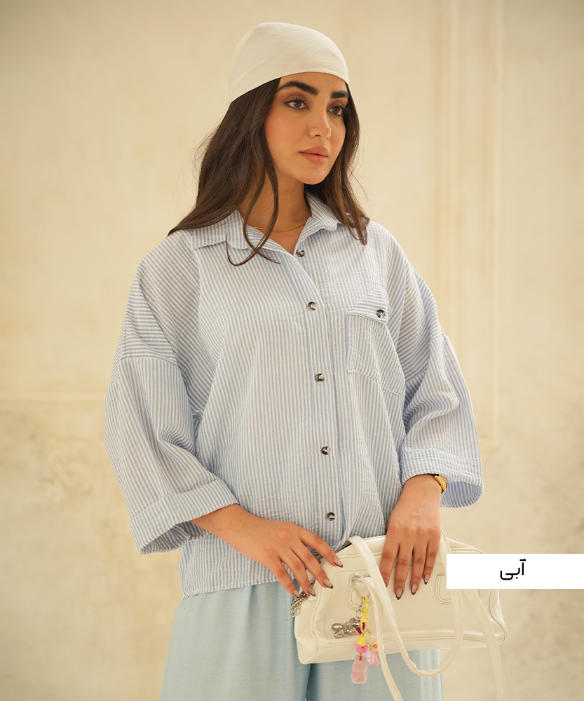 شومیز کیمونو راه راه لینن A410252 - Image 3