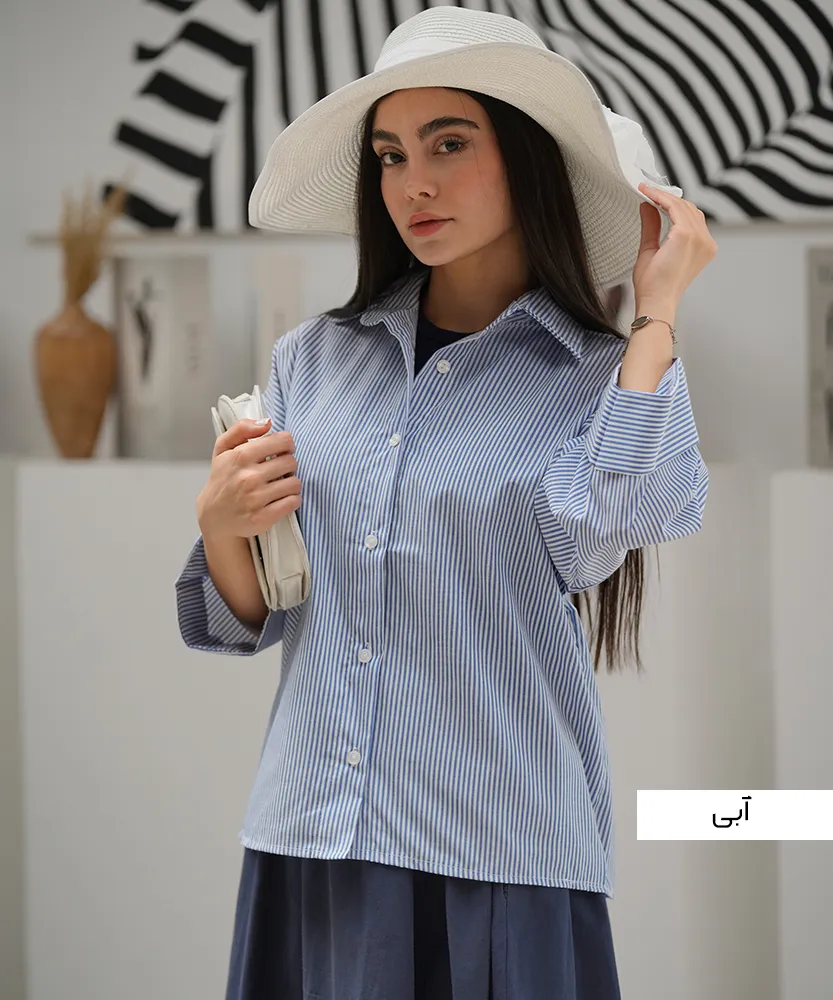 شومیز راه راه آستین پاکتی A412003 - Image 4