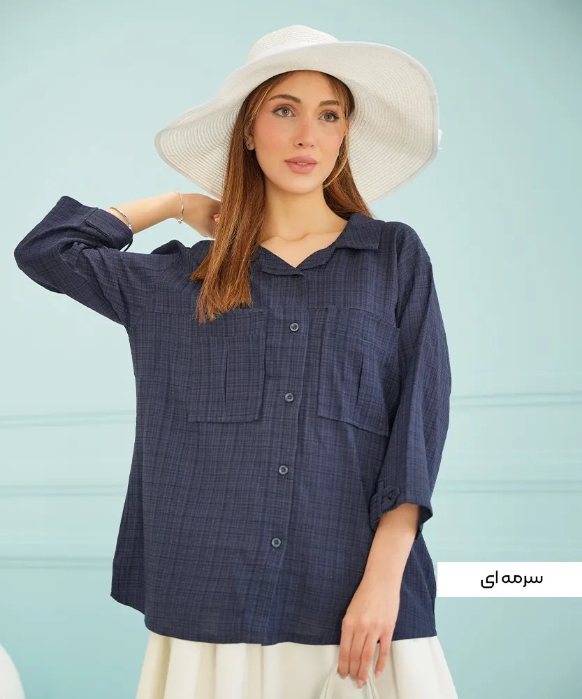 شومیز جیب دار لنوین ساده A51017 - Image 3