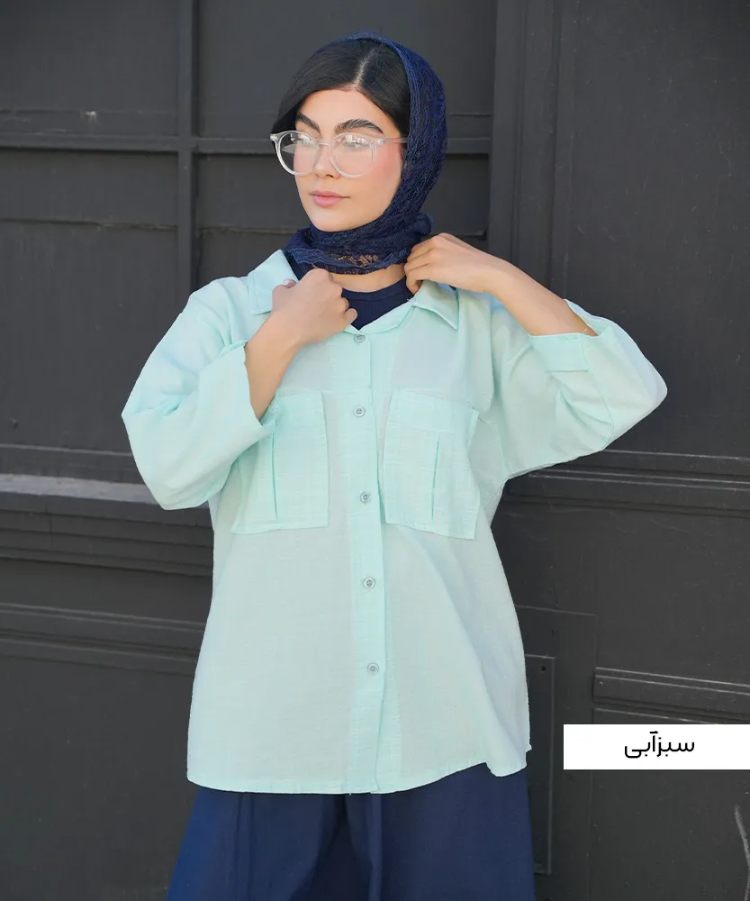 شومیز جیب دار لنوین ساده A51017 - Image 5