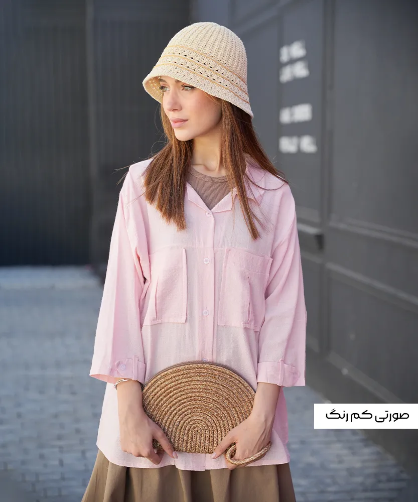 شومیز جیب دار لنوین ساده A51017 - Image 6