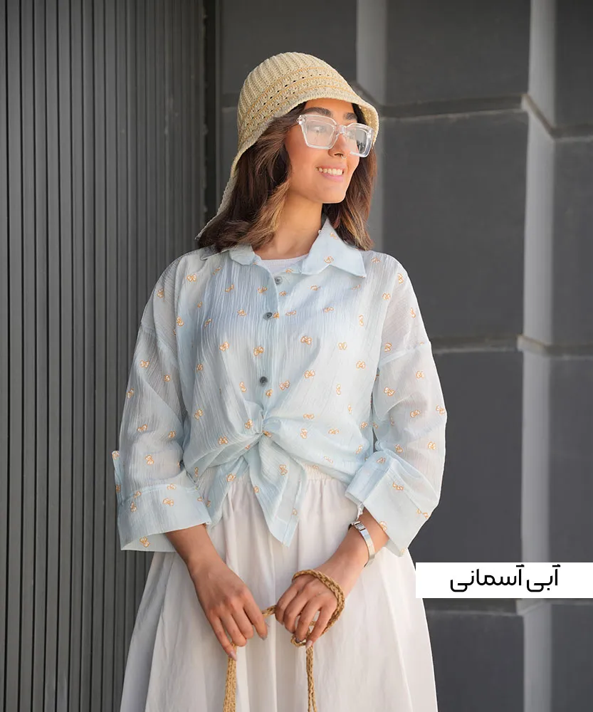 شومیز آینه ای طرح دار A51033 آبی آسمانی
